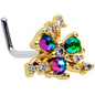 20G 7mm Purple Tourmaline Gold Tone Spray L Shape Nose Ring