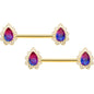 14G 9/16 Purple Tourmaline Gold Tone Drop Barbell Nipple Ring Set