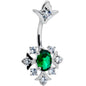Green Clear Gem Ornate Art Deco Double Mount Belly Ring