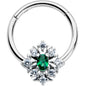 16G 3/8 Clear Green Gem Ornate Art Deco Hinged Segment Ring