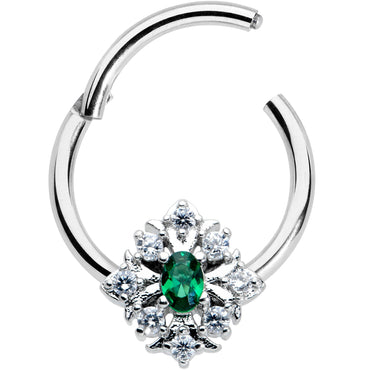 16G 3/8 Clear Green Gem Ornate Art Deco Hinged Segment Ring