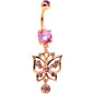 Pink CZ Gem Rose Gold Tone Butterfly Dangle Belly Ring