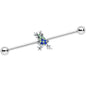 14G Blue Green Gem Fabulous Frog Industrial Barbell 38mm