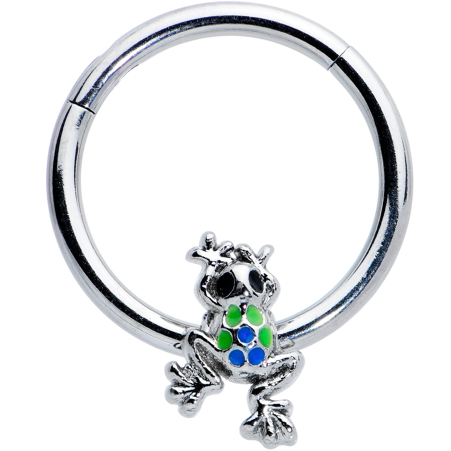 16G 3/8 Black Gem Polka Dot Frog Blue Green Hinged Segment Ring