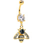 Clear Black Gem Gold Tone Angular Bee Dangle Belly Ring
