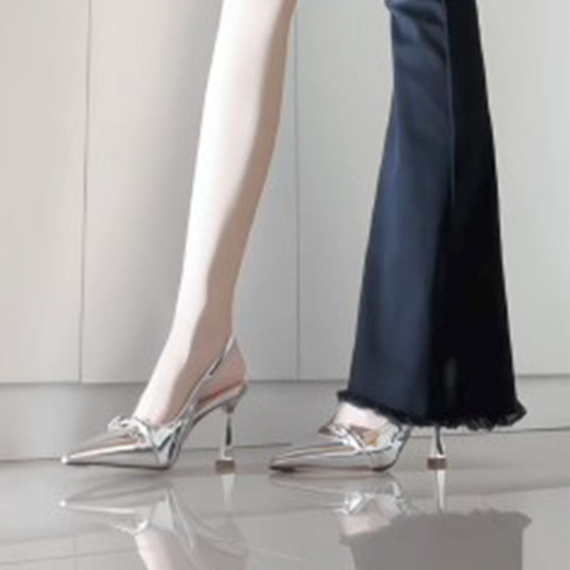 2026 Summer Women Punk Style Patent Leather Stiletto Heels, Backless Shallow Fashion Elegant Sandals