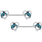 14G 9/16 Clear Blue Gem Dolphin Heart Barbell Nipple Ring Set