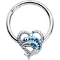 16G 3/8 Textured Blue Dolphin Heart Hinged Segment Ring