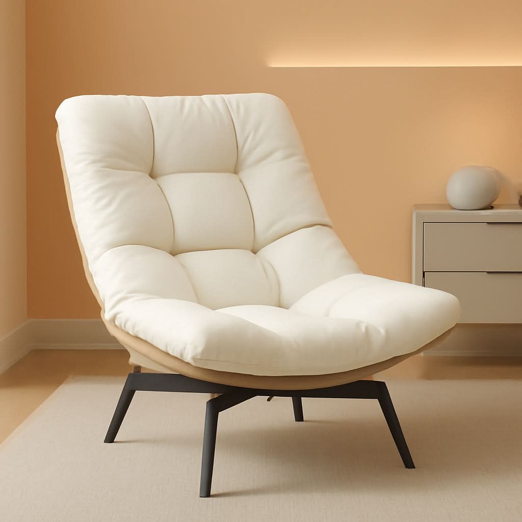 Beige Swivel Accent Chair With Oversized Cushioning