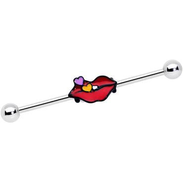 14G Black Cone End Lips Heart Industrial Barbell 38mm Set of 2
