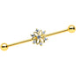 14G Clear Gold Tone Flower SnowflakeChristmas Industrial Barbell 38mm