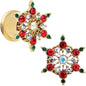 Red Green Gem Gold Tone Bright Christmas Double Flare Plug Set