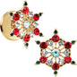 Red Green Gem Gold Tone Bright Christmas Double Flare Plug Set