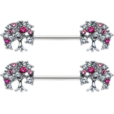 14G 9/16 Clear Pink Gem Luscious Fruit Tree Nipple Ring Set
