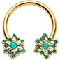 16G 3/8 Gold Tone Blue Orb Snowflake End Horseshoe Curved Barbell