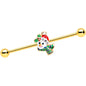 14G Clear Gem Gold Tone Snowman Christmas Industrial Barbell 38mm