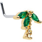 20G 7mm Clear Green Gem Gold Tone Palm Tree L Shape Nose Ring