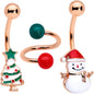Red Gem Rose Gold Tone Snowman Christmas Spiral Belly Ring Set of 3