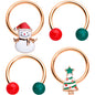16G 3/8 Rose Gold Tone Snowman Christmas BCR Horseshoe Set of 4