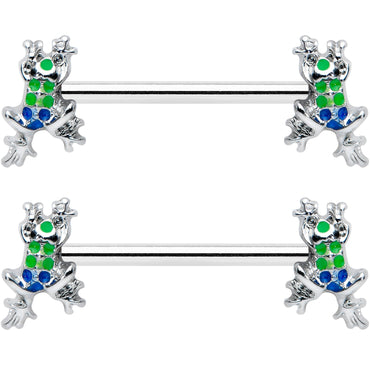 14G 9/16 Clear Gem Polka Dot Frog Barbell Nipple Ring Set