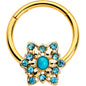 16G 3/8 Aqua Gem Gold Tone Snowflake Christmas Hinged Segment Ring