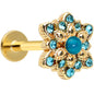 16G 5/16 Aqua Gem Gold Tone Snowflake Christmas Labret Tragus
