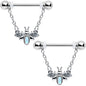 14G 9/16 White Synthetic Opal Chain Dangle Nipple Ring Set
