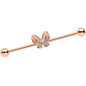 14G Clear Rose Gold Tone Airy Butterfly Industrial Barbell 38mm