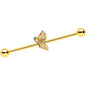 14G Gold Tone Colorful Hearts Butterfly Industrial Barbell 38mm