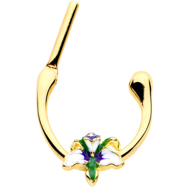 16G 5/16 Clear Gem Gold Tone Iris Flower Cartilage Clicker