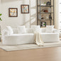 Sofa Curved Chenille Beige Deep Seat 3 Pillows No Assembly 110 In 300 LB