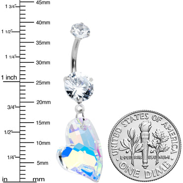 Clear Aurora CZ Gem Triple Glam Heart Valentines Day Dangle Belly Ring