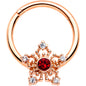 16G 3/8 Red Gem Rosy Hue Texture Snowflake Hinged Segment Ring