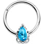 16G 3/8 Clear Blue Gem Oval Art Deco Hinged Segment Ring