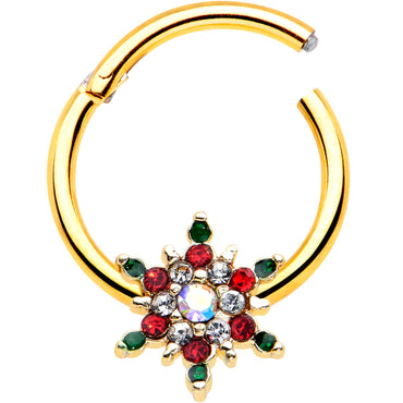 16G 3/8 Aurora Gem Gold Tone Christmas Star Hinged Segment Ring