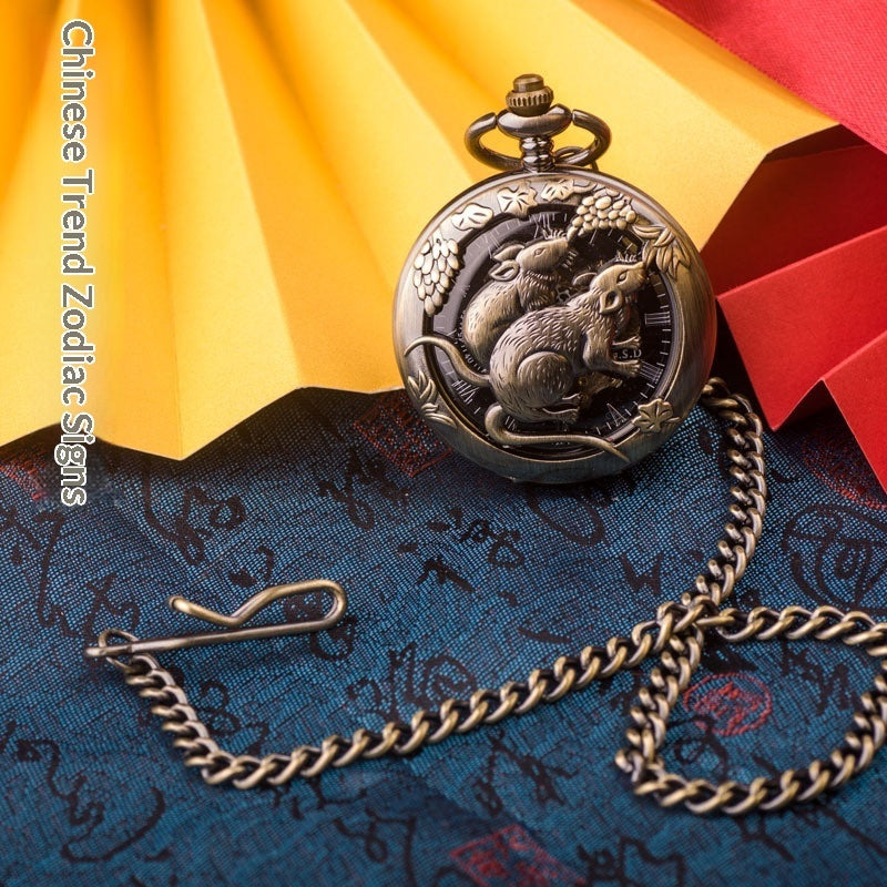 12-zodiac-animal Relief Mechanical Skeleton Watch With Roman Numeral Dial