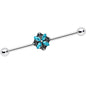 14G Blue Gem Rhombus Flower Industrial Barbell 38mm