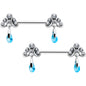 14G 9/16 Blue Gem Scrolling Elegance Dangle Nipple Ring Set