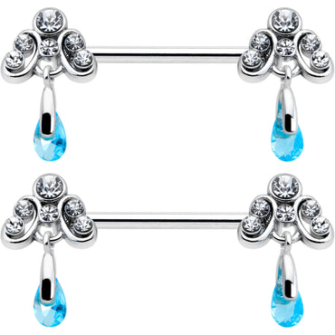 14G 9/16 Blue Gem Scrolling Elegance Dangle Nipple Ring Set