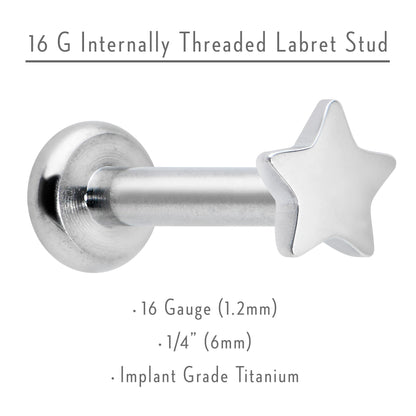 16G 1/4 G23 Titanium Super Star Internal Thread Labret Monroe Tragus