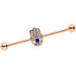 14G Blue Gem Rose Gold Tone Hamsa Hand Eye Industrial Barbell 38mm