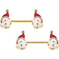 14G 1/2 Clear Gem Gold Tone Decorated Santa Barbell Nipple Ring Set