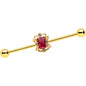 14G Red Gem Gold Tone Regal Escutcheon Industrial Barbell 38mm