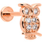 16G 5/16 Clear CZ Gem Rosy Hue Owl Internal Thread Labret Tragus