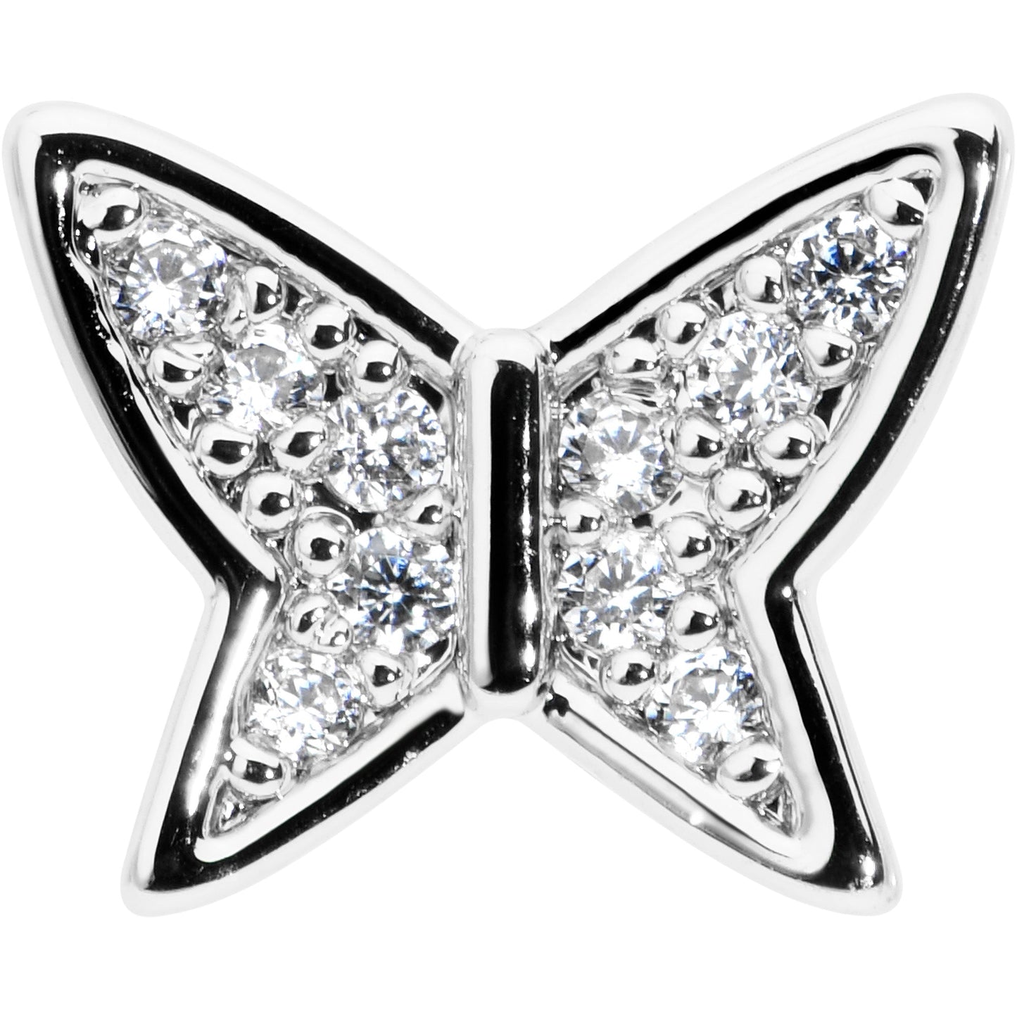 16G 1/4 Clear CZ Gem Butterfly Internally Threaded Labret Tragus