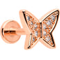 16G 1/4 CZ Gem Rosy Hue Butterfly Internal Thread Labret Tragus