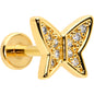 16G 1/4 CZ Gem Gold Hue Butterfly Internal Thread Labret Tragus