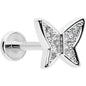 16G 5/16 Clear CZ Gem Butterfly Internally Threaded Labret Tragus