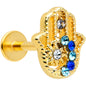 16G 5/16 Blue Gem Gold Hue Texture Hamsa Labret Monroe Tragus