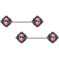 14G 9/16 Pink Gem Rhombus Retro Barbell Nipple Ring Set